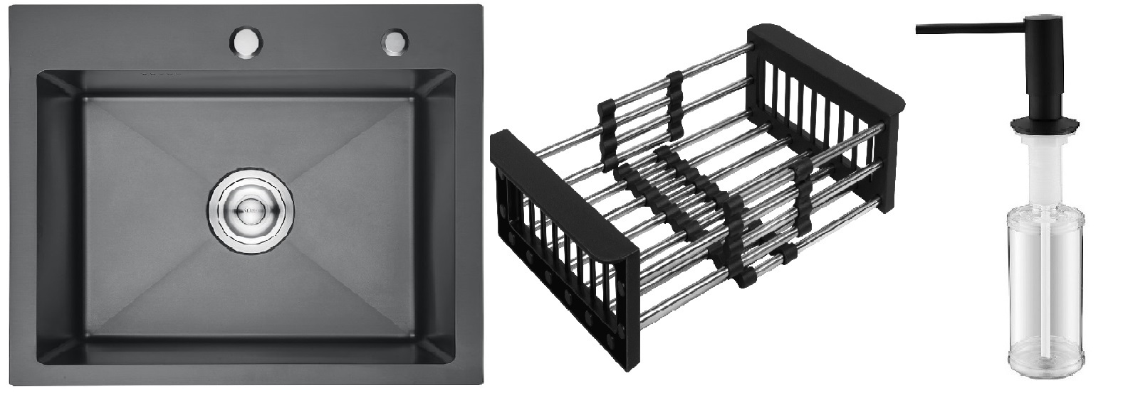 Мойка Schtoff Best Decor Black 5550, коландер KR-1 BLACK, дозатор SD-1 BLACK, комплект (.) купить