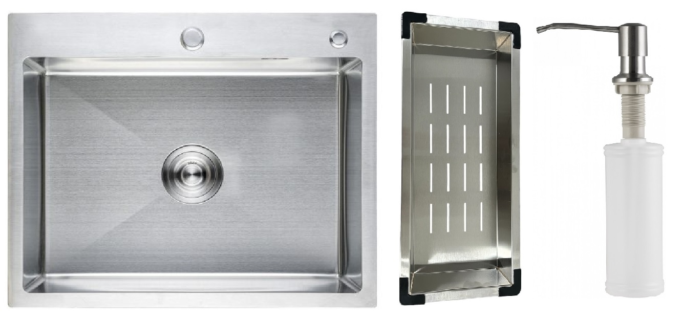 Мойка Schtoff Best Silver 6050, коландер металл K-1 BLACK, дозатор SD-1 SILVER, комплект (.) Акция купить